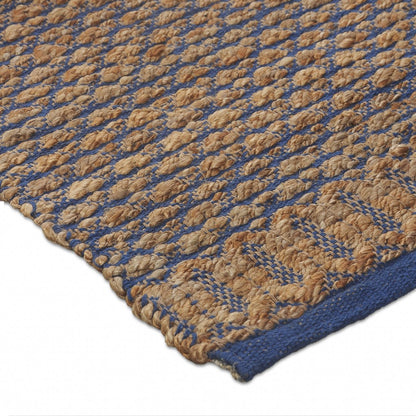 8' X 10' Tan and Blue Detailed Lattice Area Rug