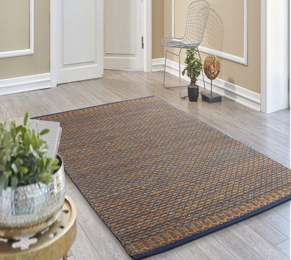 8' X 10' Tan and Blue Detailed Lattice Area Rug