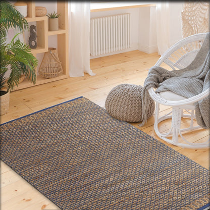 8' X 10' Tan and Blue Detailed Lattice Area Rug