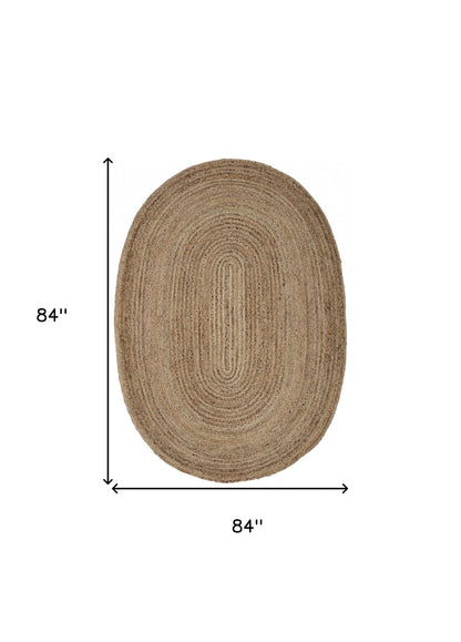 7’ Brown Oval Shaped Jute Area Rug