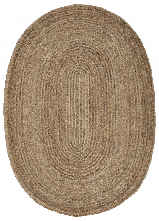 9‚Äö√Ñ√∂‚àö√ë‚àö¬• Brown Oval Shaped Jute Area Rug - 108.0" (H) x 108.0" (W) x 0.5" (D)