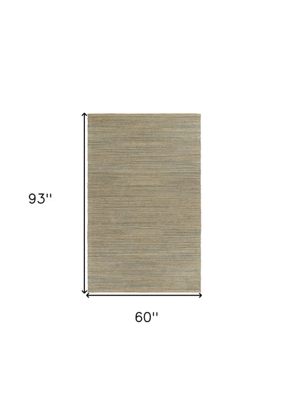 5’ x 8’ Tan and Blue Undertone Striated Area Rug