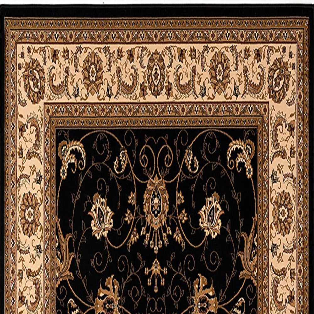 2’ x 10’ Black and Tan Floral Vines Runner Rug