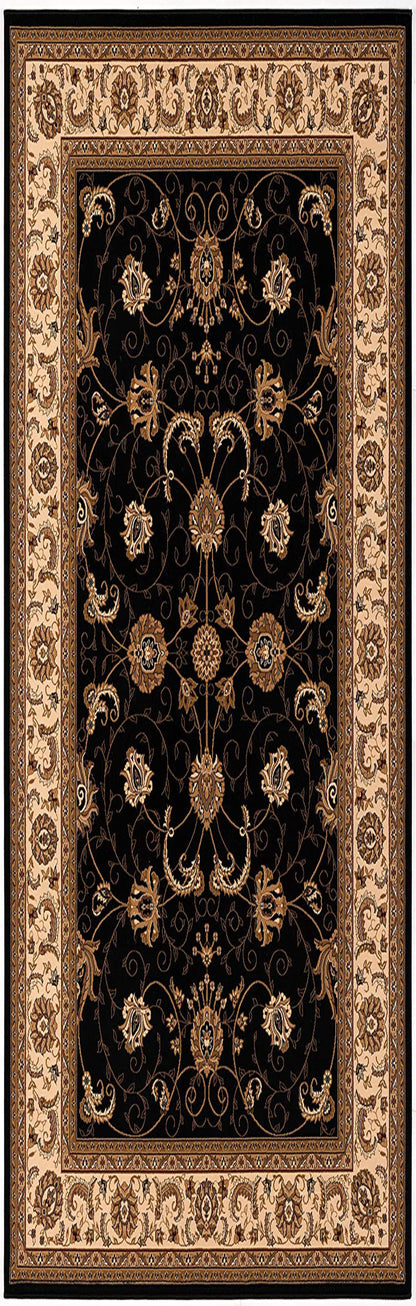 2’ x 10’ Black and Tan Floral Vines Runner Rug