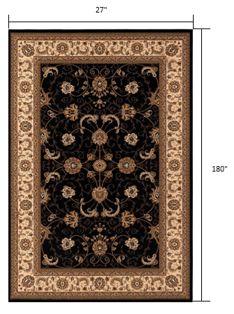 2’ x 10’ Black and Tan Floral Vines Runner Rug