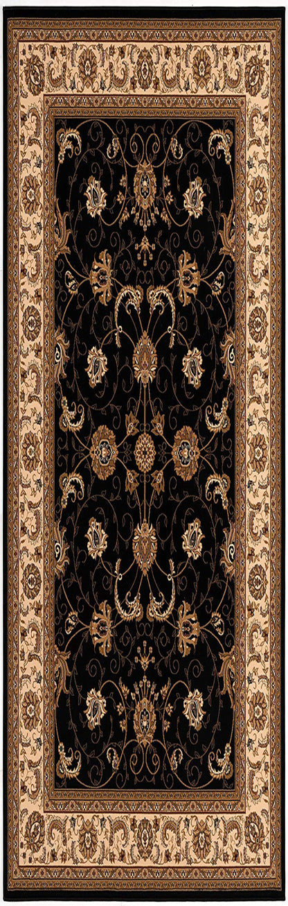 2’ x 10’ Black and Tan Floral Vines Runner Rug