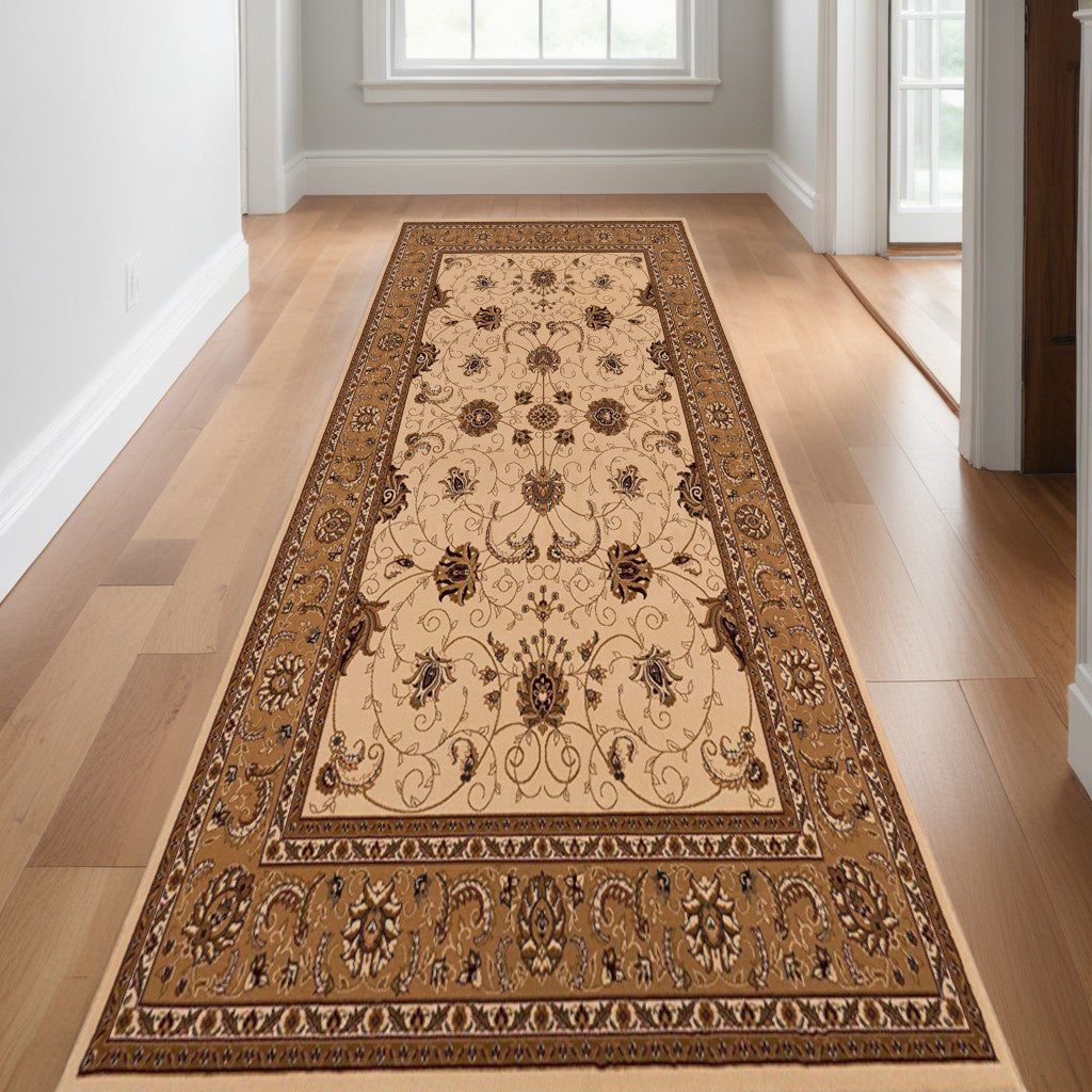 10' Runner Beige and Ivory Oriental Power Loom Runner Rug - 0.6" (L) x 120.0" (W) x 27.0" (H)