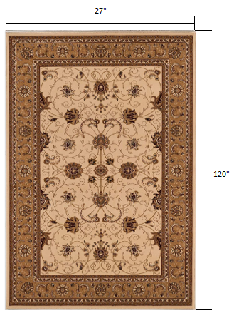 10' Runner Beige and Ivory Oriental Power Loom Runner Rug - 0.6" (L) x 120.0" (W) x 27.0" (H)