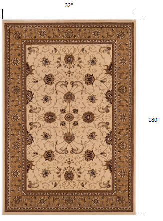 15' Runner Beige and Ivory Oriental Power Loom Runner Rug