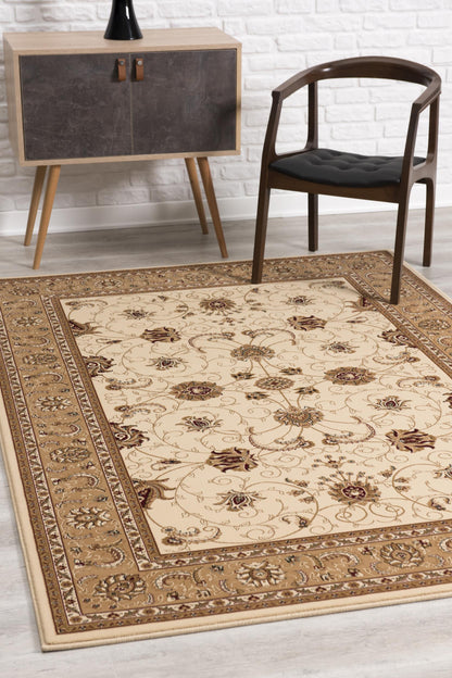 4’ x 6’ Cream and Tan Ornate Border Area Rug