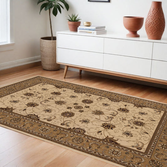 7' X 9' Beige and Ivory Oriental Power Loom Area Rug - 78.0" (H) x 112.0" (W) x 0.6" (D)