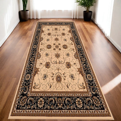 10' Runner Black and Ivory Oriental Power Loom Runner Rug - 0.6" (L) x 120.0" (W) x 27.0" (H)