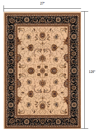 10' Runner Black and Ivory Oriental Power Loom Runner Rug - 0.6" (L) x 120.0" (W) x 27.0" (H)