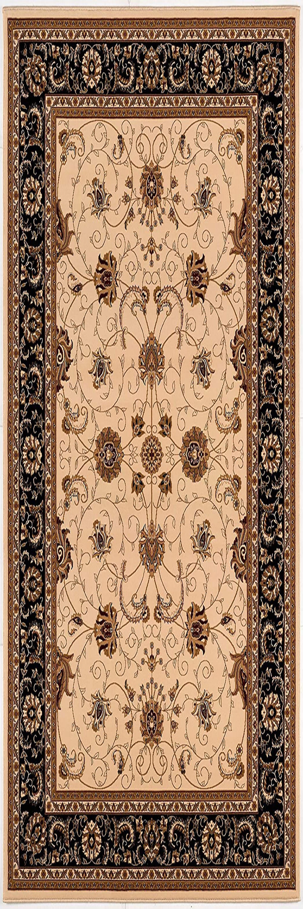 13' Runner Black and Ivory Oriental Power Loom Runner Rug - 0.6" (L) x 156.0" (W) x 27.0" (H)