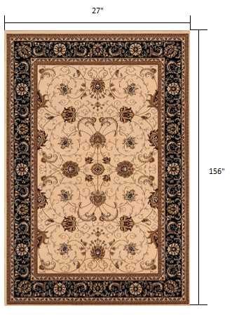 13' Runner Black and Ivory Oriental Power Loom Runner Rug - 0.6" (L) x 156.0" (W) x 27.0" (H)