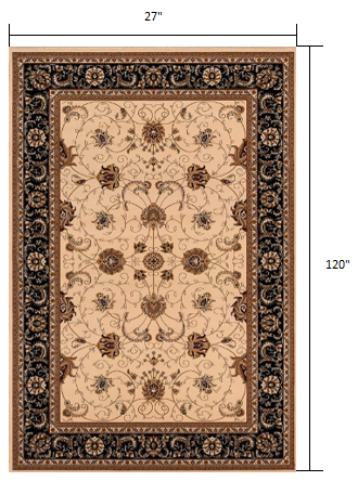 10' Runner Black and Ivory Oriental Power Loom Runner Rug - 0.6" (L) x 120.0" (W) x 27.0" (H)