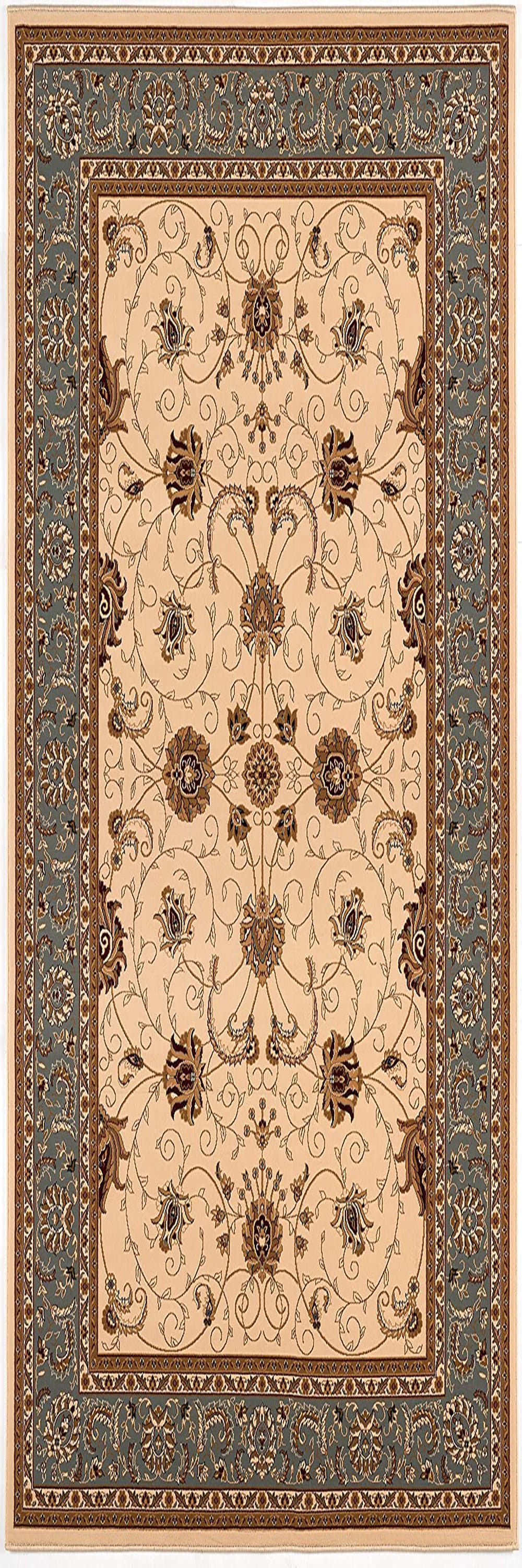 13' Runner Blue and Ivory Oriental Power Loom Runner Rug - 0.6" (L) x 156.0" (W) x 27.0" (H)