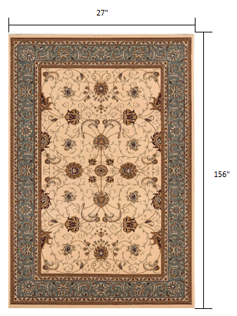 13' Runner Blue and Ivory Oriental Power Loom Runner Rug - 0.6" (L) x 156.0" (W) x 27.0" (H)