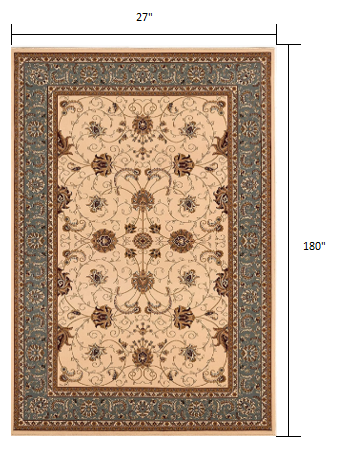 15' Runner Blue and Ivory Oriental Power Loom Runner Rug