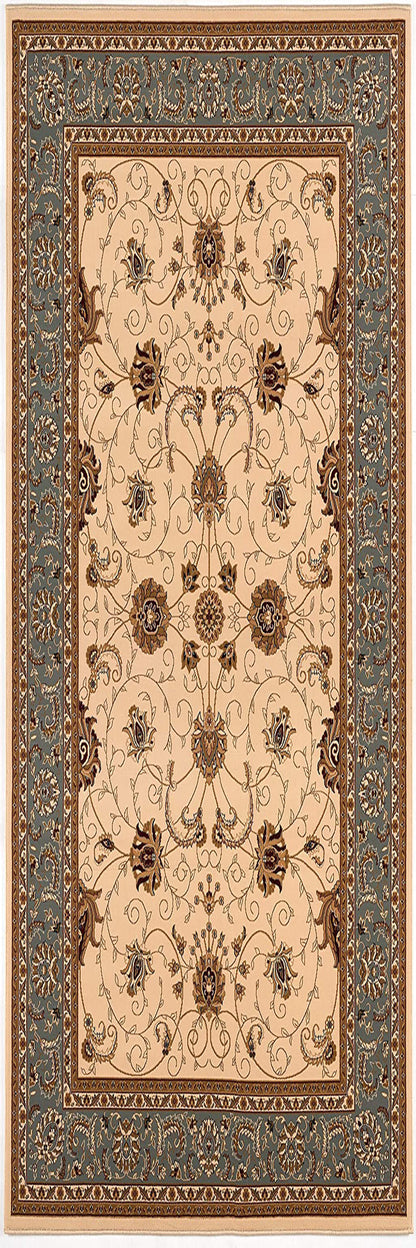 10' Runner Blue and Ivory Oriental Power Loom Runner Rug