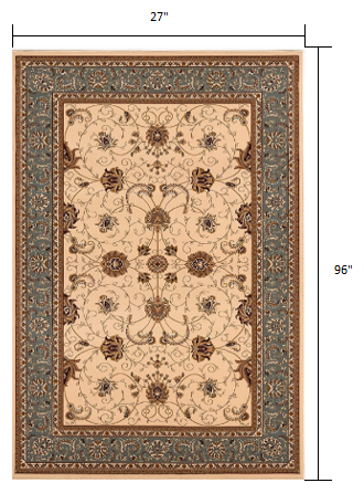 10' Runner Blue and Ivory Oriental Power Loom Runner Rug