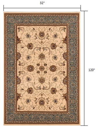 10' Runner Blue and Ivory Oriental Power Loom Runner Rug - 0.6" (L) x 120.0" (W) x 32.0" (H)