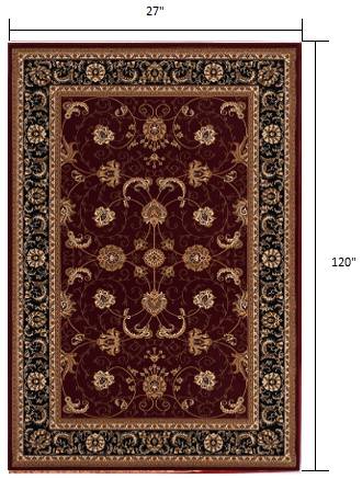 10' Runner Red and Black Oriental Power Loom Runner Rug - 0.6" (L) x 120.0" (W) x 27.0" (H)