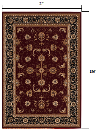 13' Runner Red and Black Oriental Power Loom Runner Rug