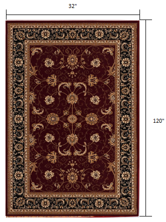 10' Runner Red and Black Oriental Power Loom Runner Rug - 0.6" (L) x 120.0" (W) x 32.0" (H)