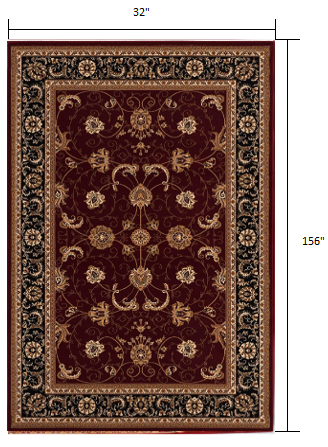 13' Runner Red and Black Oriental Power Loom Runner Rug