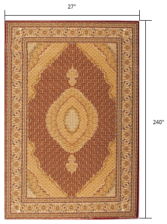 2’ x 10’ Red and Beige Medallion Runner Rug