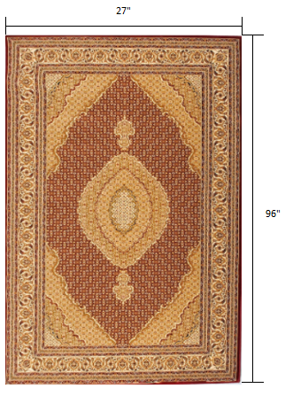 2’ x 10’ Red and Beige Medallion Runner Rug