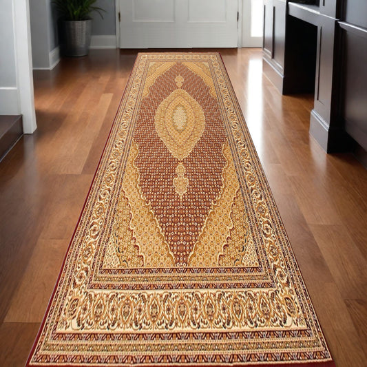 10' Runner Red and Beige Oriental Power Loom Runner Rug - 0.6" (L) x 120.0" (W) x 32.0" (H)