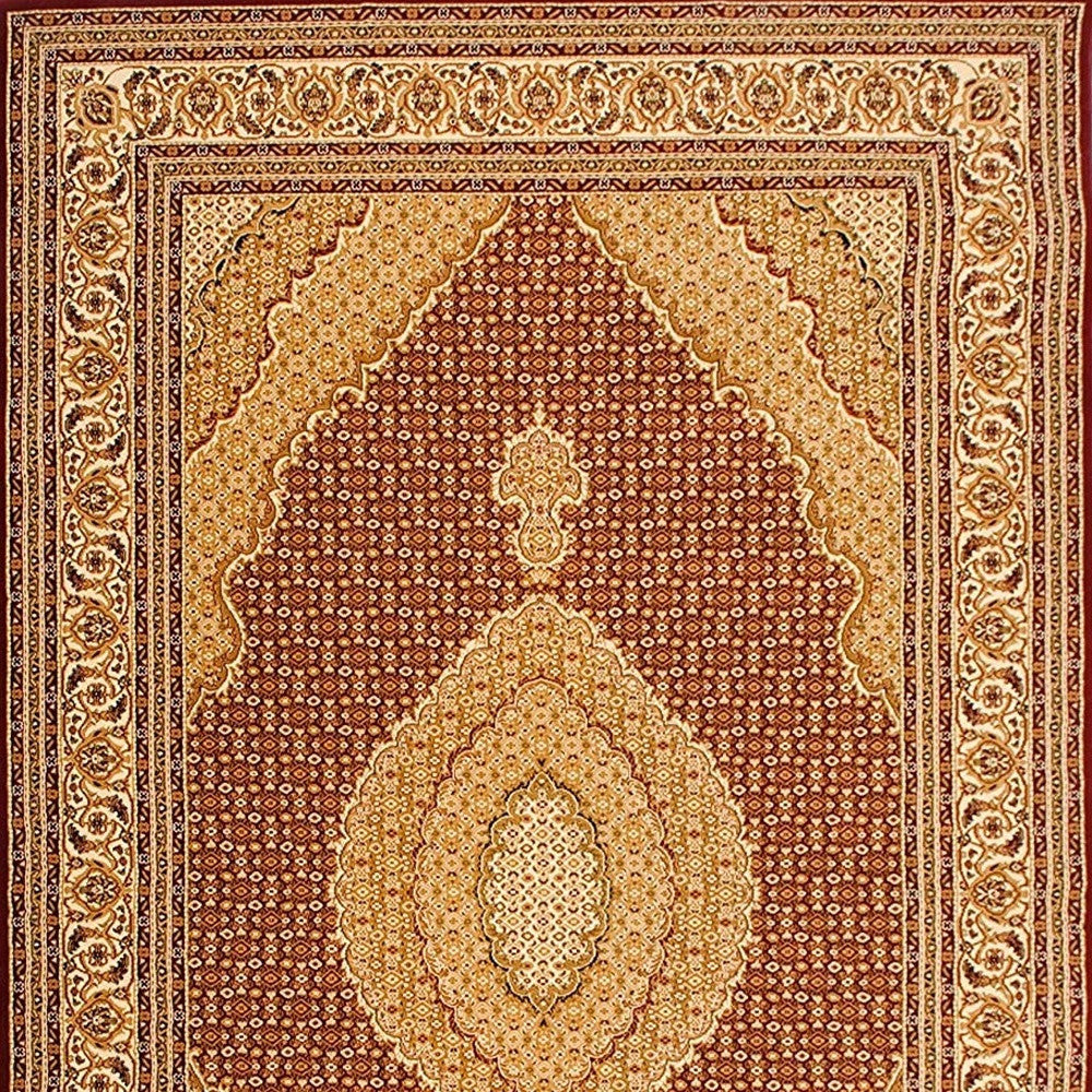 4' X 6' Red and Beige Oriental Power Loom Area Rug