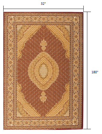 2’ x 10’ Red and Beige Medallion Runner Rug