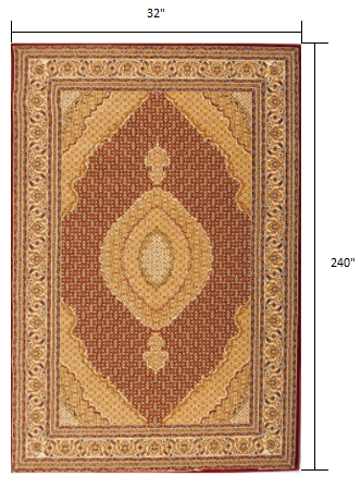 2’ x 10’ Red and Beige Medallion Runner Rug