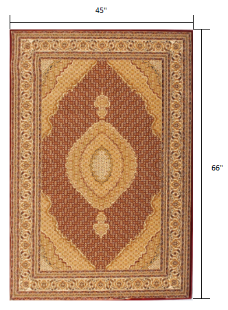 4' X 6' Red and Beige Oriental Power Loom Area Rug