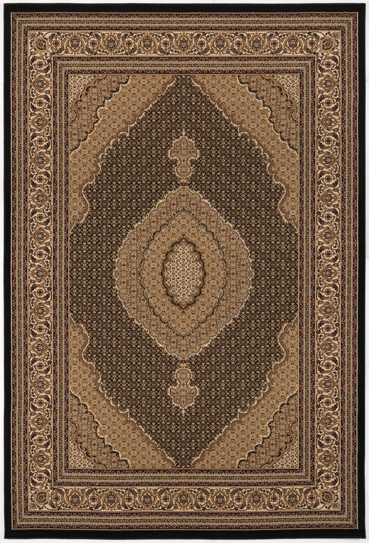 10' Runner Beige and Black Medallion Power Loom Runner Rug