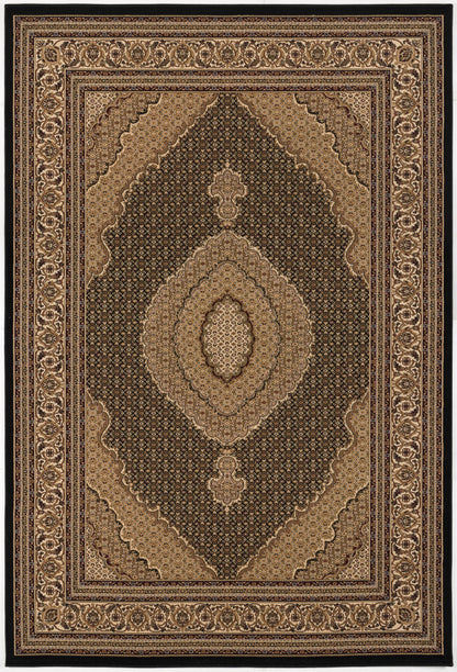 10' Runner Beige and Black Medallion Power Loom Runner Rug