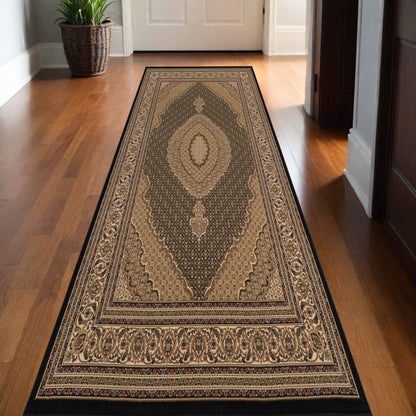 10' Runner Beige and Black Medallion Power Loom Runner Rug - 120.0" (L) x 168.0" (W) x 0.32" (H)