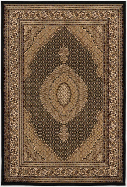 2’ x 10’ Black and Beige Medallion Runner Rug