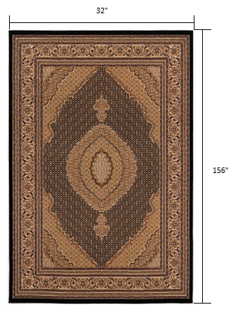 2’ x 10’ Black and Beige Medallion Runner Rug