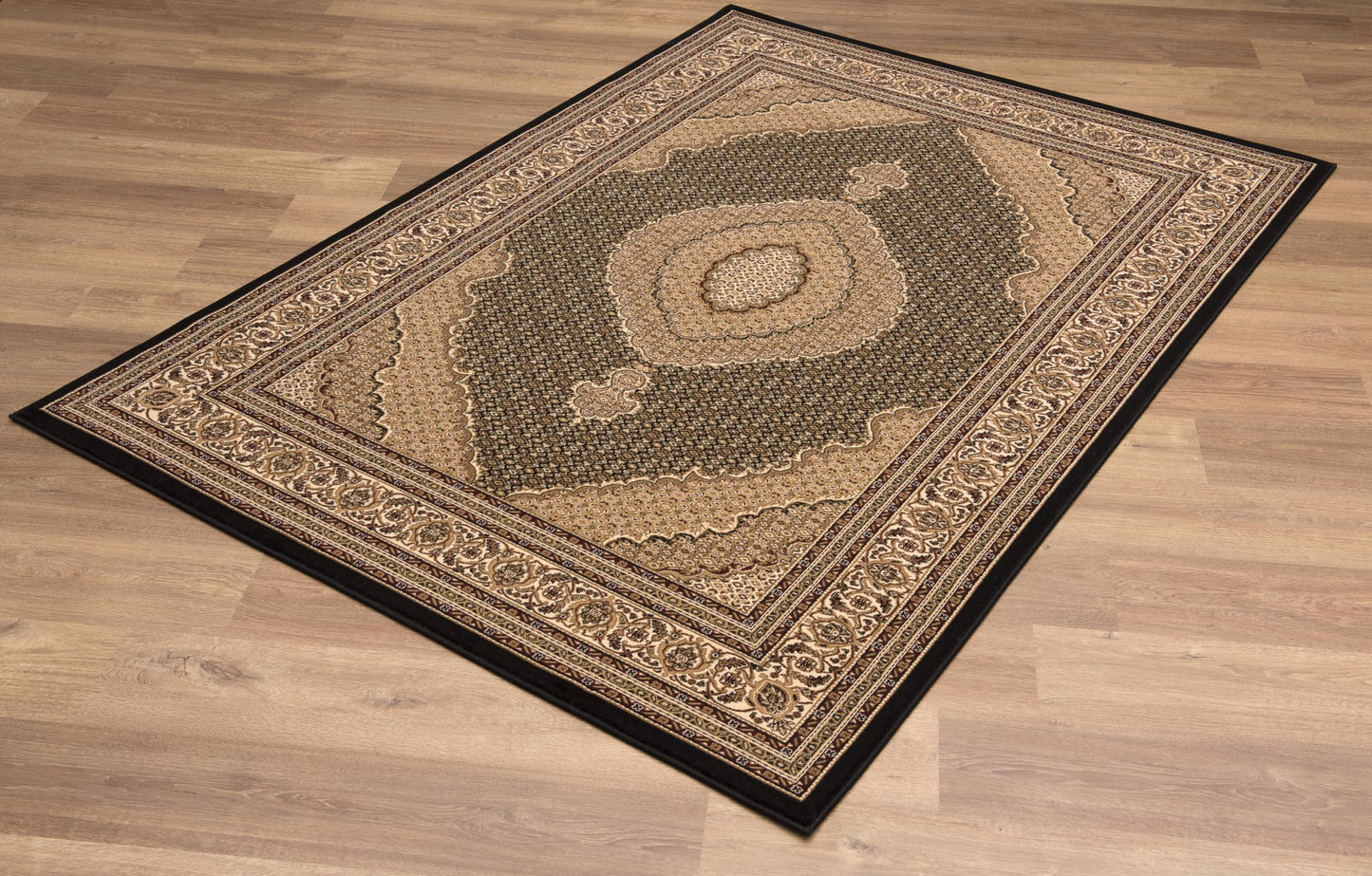 2’ x 10’ Black and Beige Medallion Runner Rug