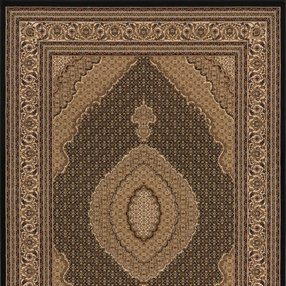 2’ x 10’ Black and Beige Medallion Runner Rug