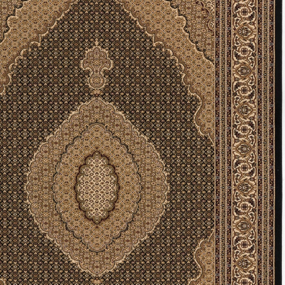 2’ x 10’ Black and Beige Medallion Runner Rug