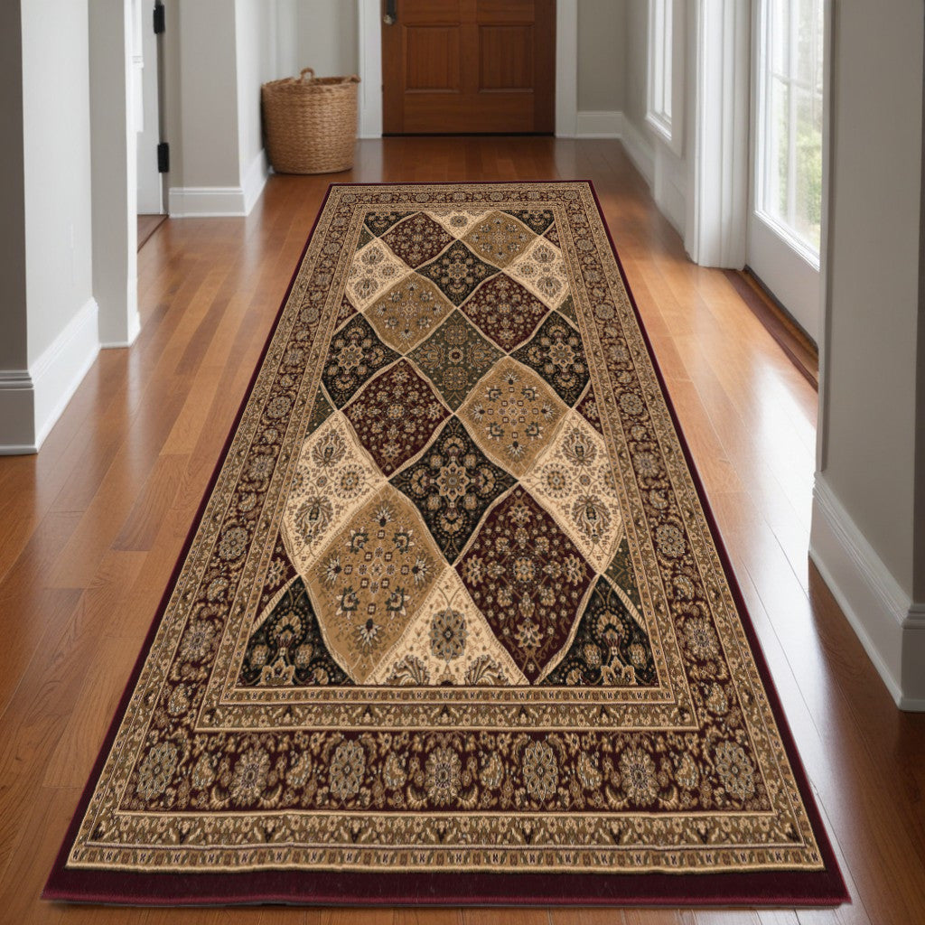 15' Runner Red and Beige Oriental Power Loom Runner Rug