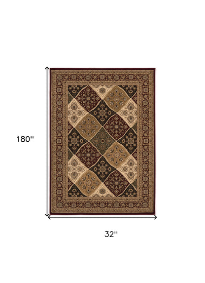 15' Runner Red and Beige Oriental Power Loom Runner Rug