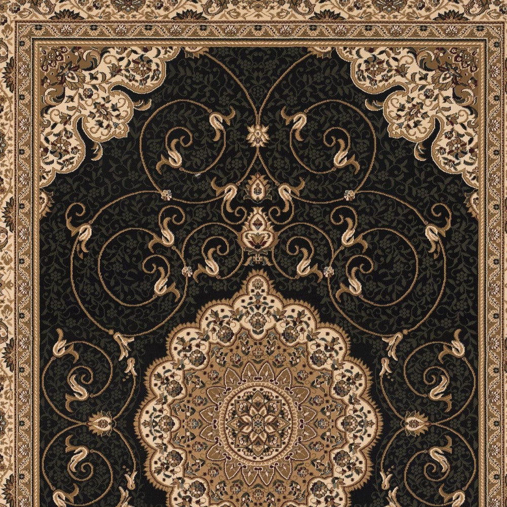 5' X 8' Beige and Black Medallion Power Loom Area Rug