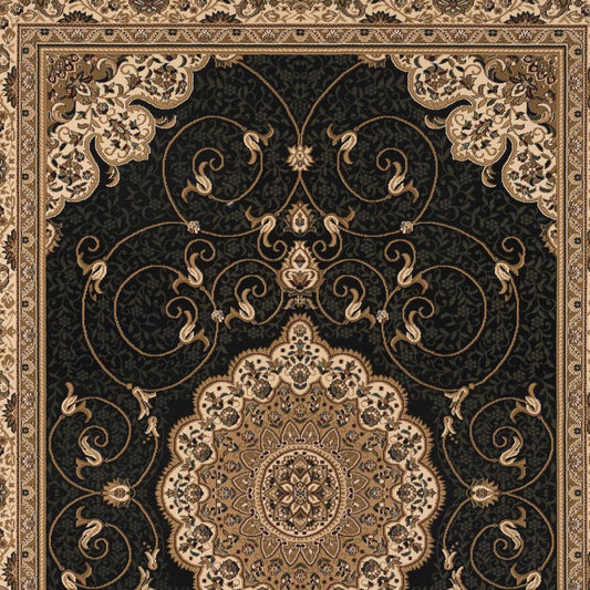 5' X 8' Beige and Black Medallion Power Loom Area Rug