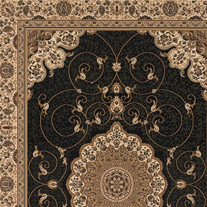 5' X 8' Beige and Black Medallion Power Loom Area Rug